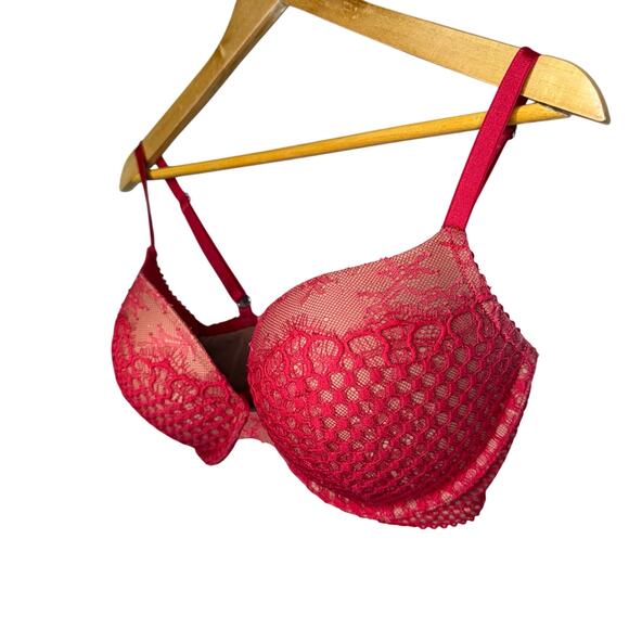 Victoria’s Secret Very Sexy Push-Up Bra 34DD Red Lace Mesh Underwire Adjustable - Picture 3 of 7